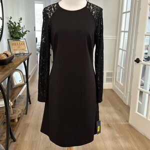 New with tags, Tommy Hilfiger black shift dress with lace sleeves Size 6